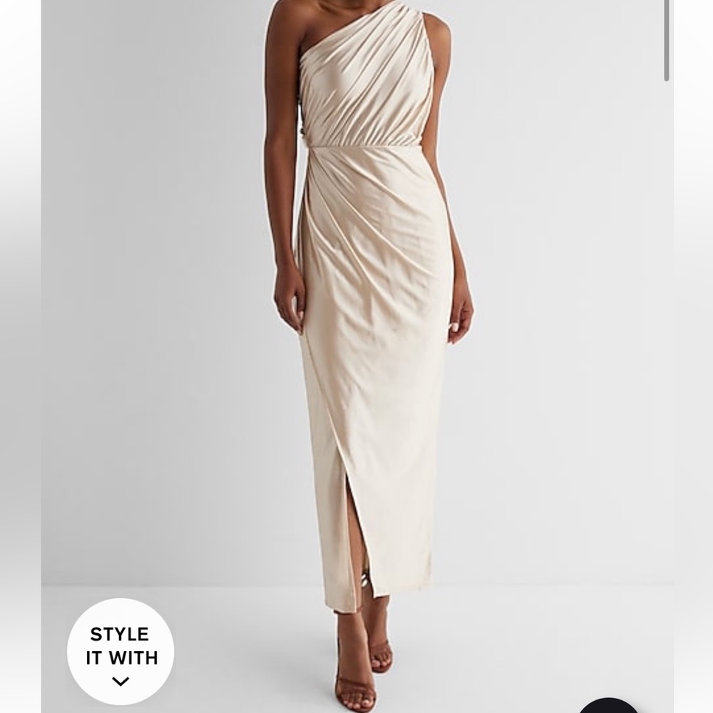 Express Satin one shoulder ruched maxi dress. Size XL, NWT.